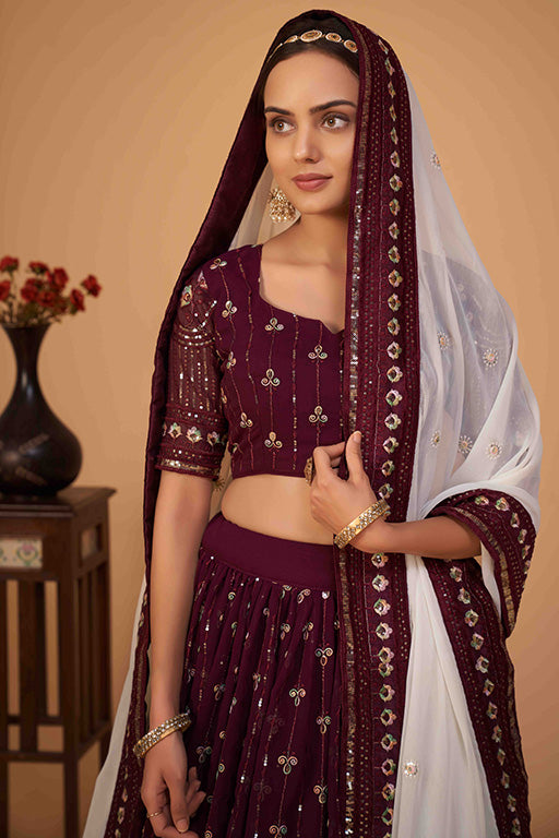 Wine Colour Georgette Designer Lehenga Choli