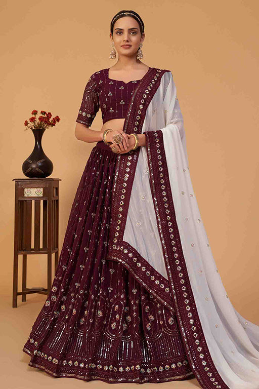 Wine Colour Georgette Designer Lehenga Choli