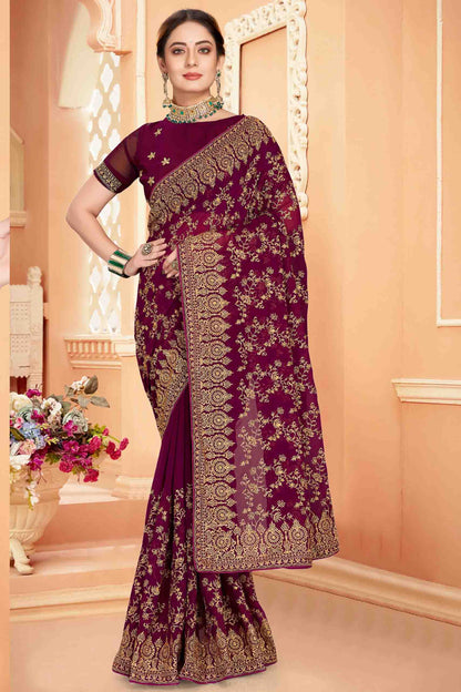 Wine Colour Georgette Designer Saree