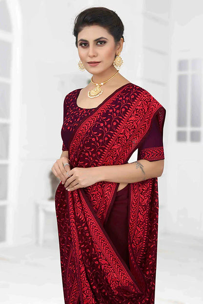 Wine Colour Georgette Designer Saree