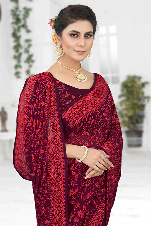 Wine Colour Georgette Designer Saree