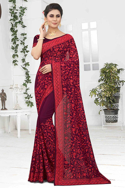 Wine Colour Georgette Designer Saree