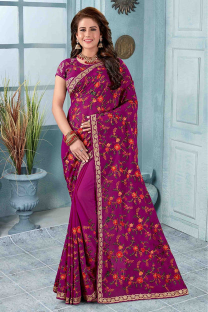 Wine Colour Georgette Designer Saree