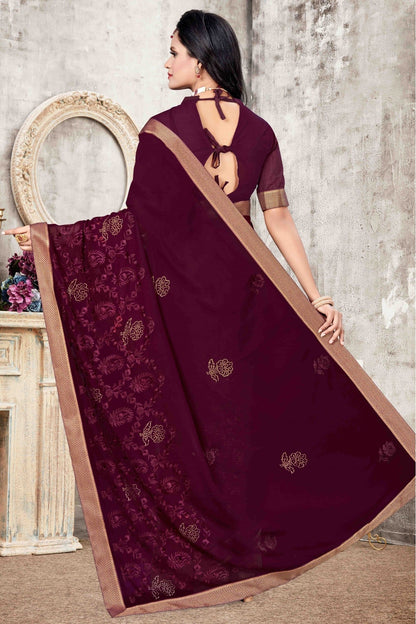 Wine Colour Georgette Designer Saree