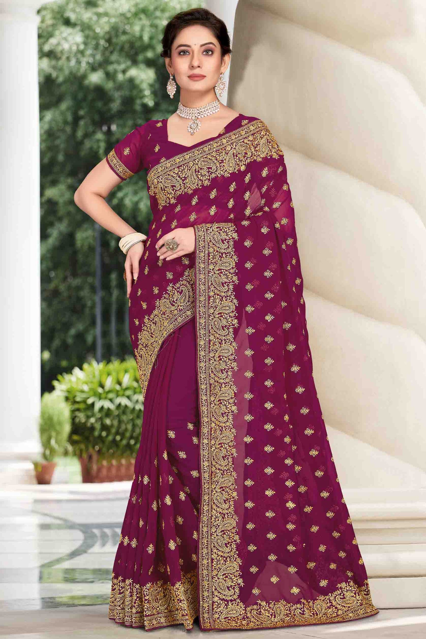 Wine Colour Georgette Designer Saree