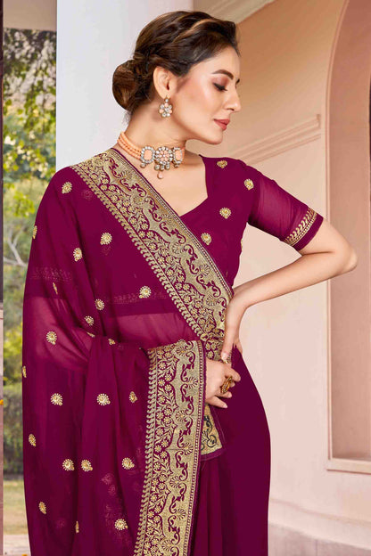 Wine Colour Georgette Designer Saree