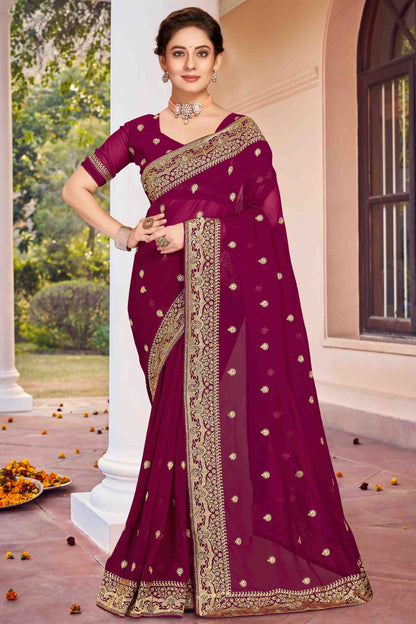 Wine Colour Georgette Designer Saree