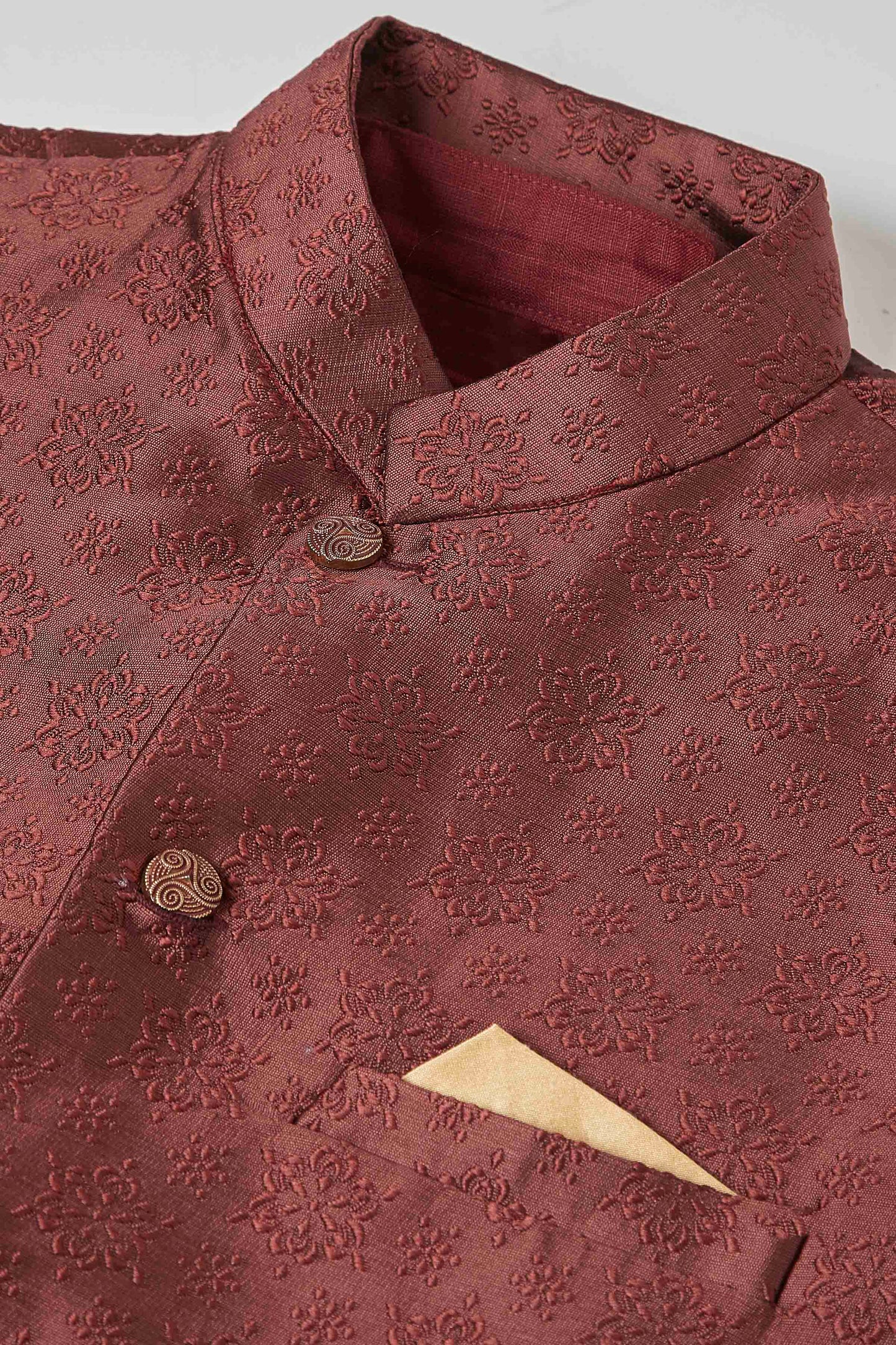 Wine Colour Kurta Pajama With Jacket In Silk