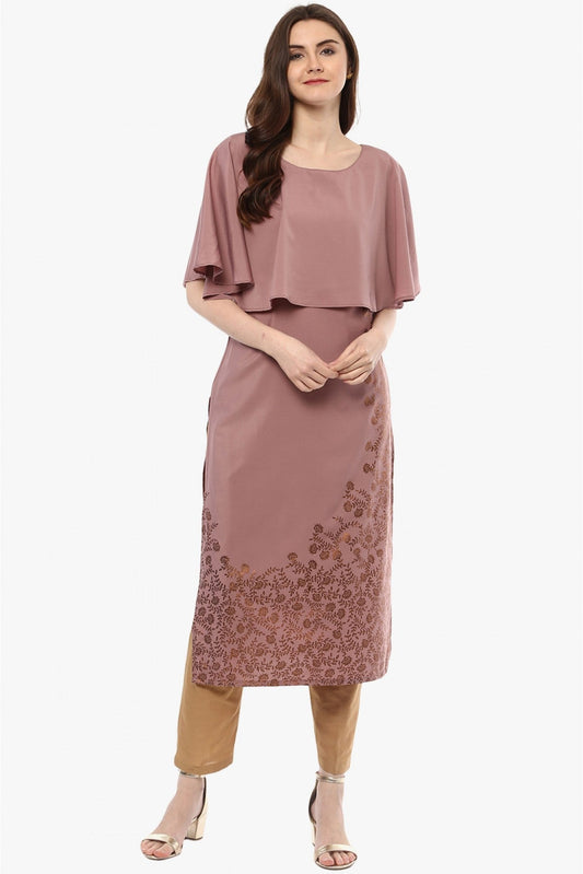 Wine Colour Plus Size Crepe Straight Kurti