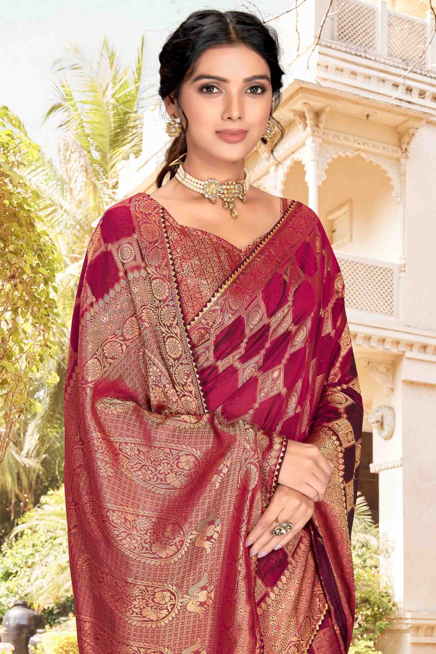 Wine Colour Soft Silk Designer Saree