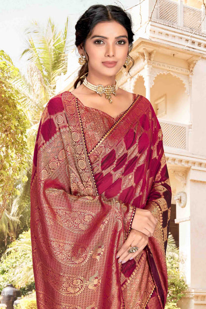 Wine Colour Soft Silk Designer Saree