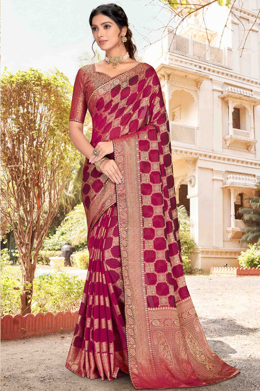 Wine Colour Soft Silk Designer Saree