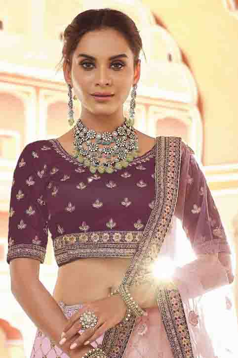 Wine Colour Velvet Hand Work Lehenga Choli