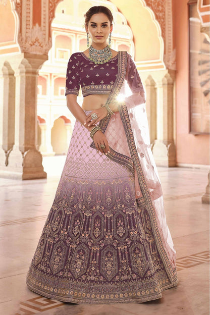 Wine Colour Velvet Hand Work Lehenga Choli