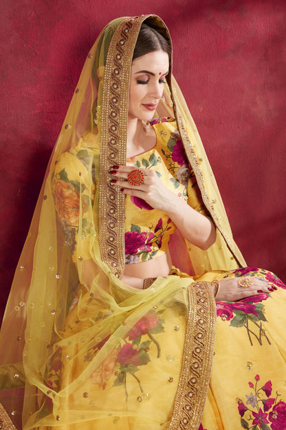 Yellow Banglori Silk Designer Lehenga Choli