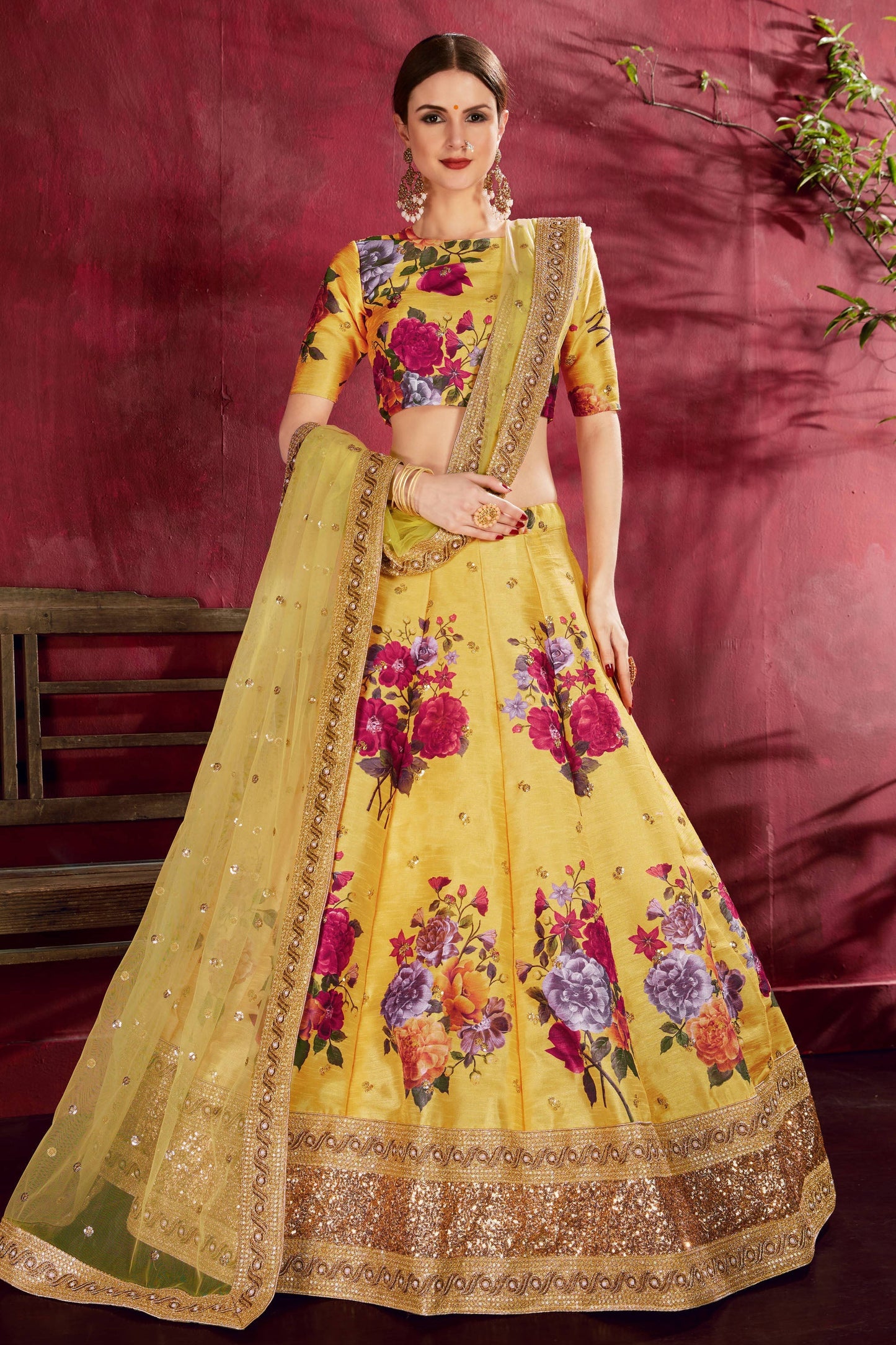 Yellow Banglori Silk Designer Lehenga Choli