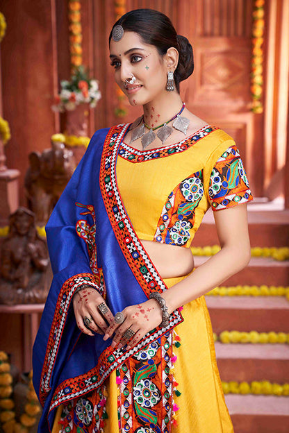 Yellow Colour Art Silk Navratri Lehenga Choli