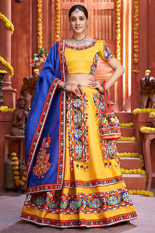 Yellow Colour Art Silk Navratri Lehenga Choli