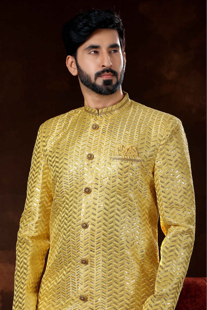 Yellow Colour Art Silk Sherwani VSSH1040361