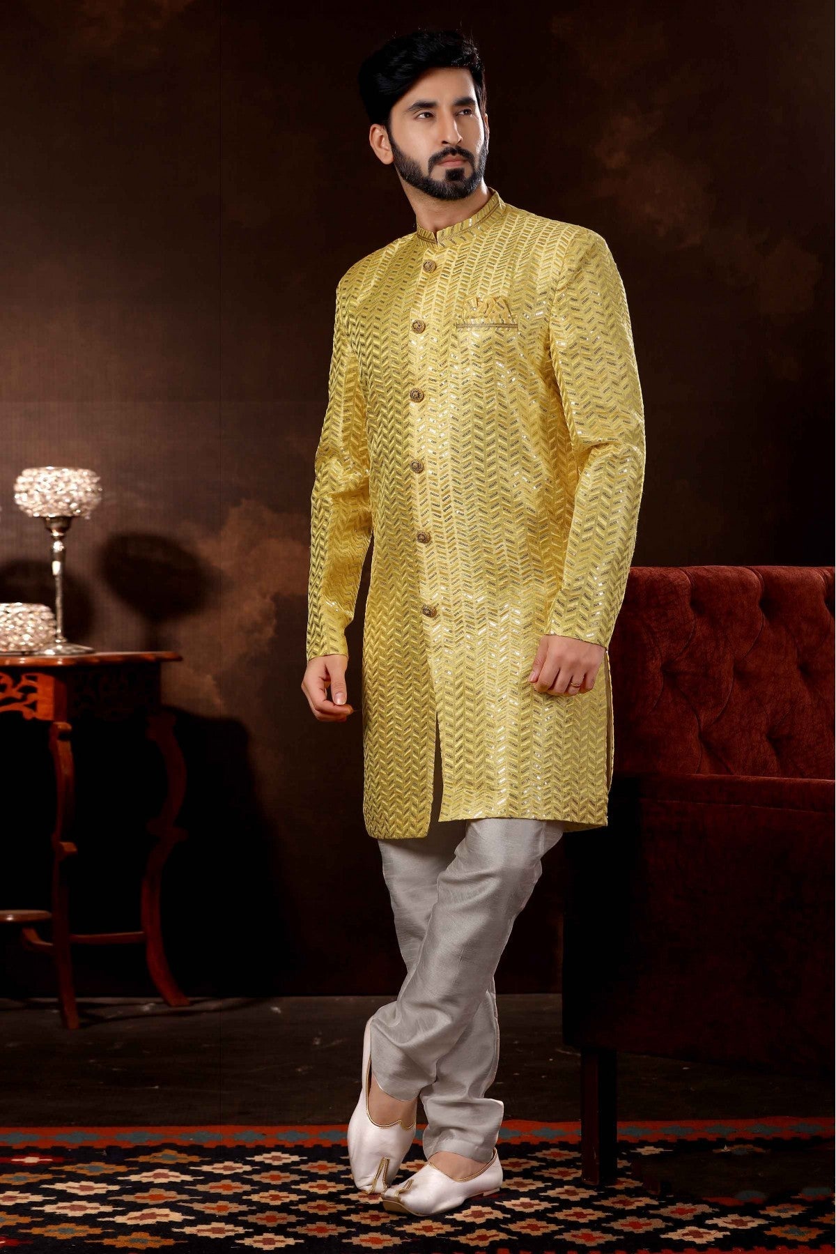 Yellow Colour Art Silk Sherwani VSSH1040361