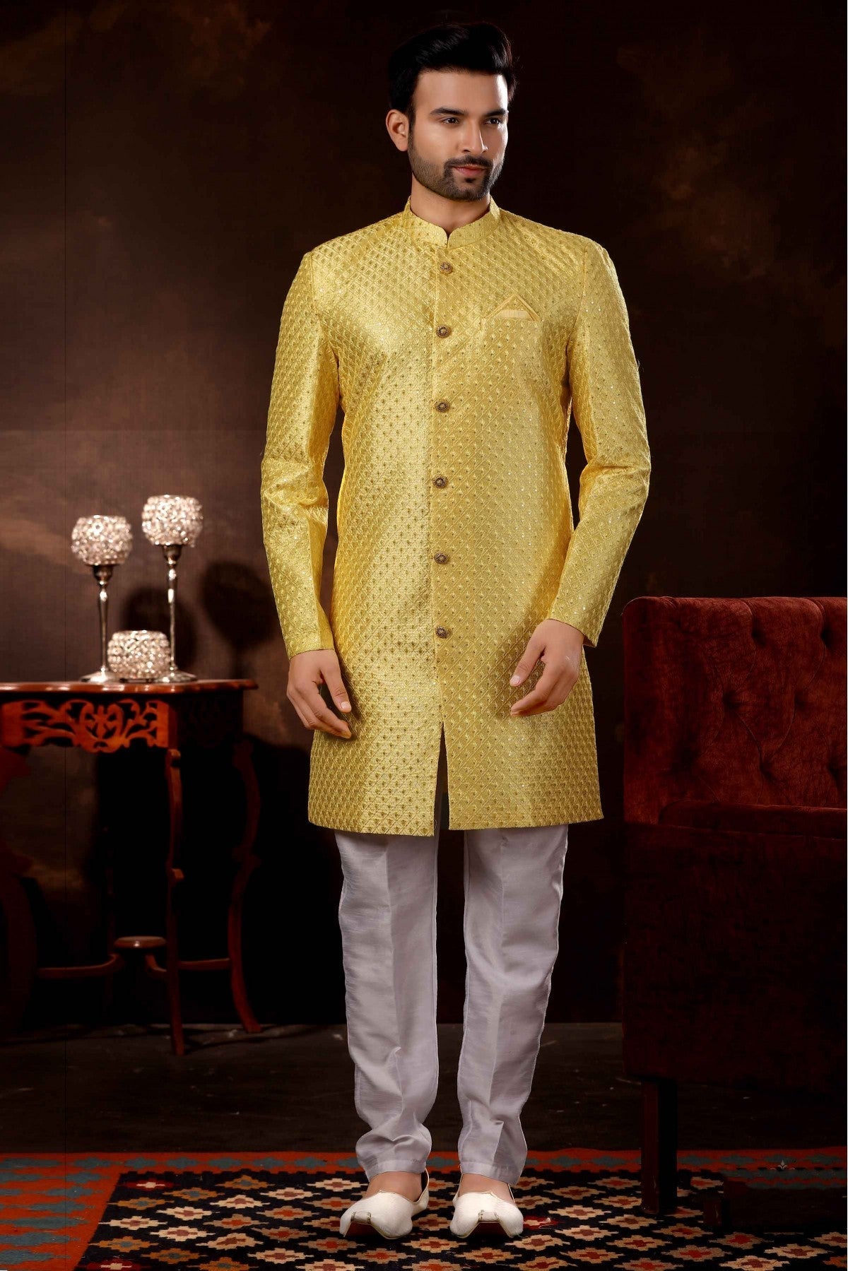 Yellow Colour Art Silk Sherwani VSSH1040366