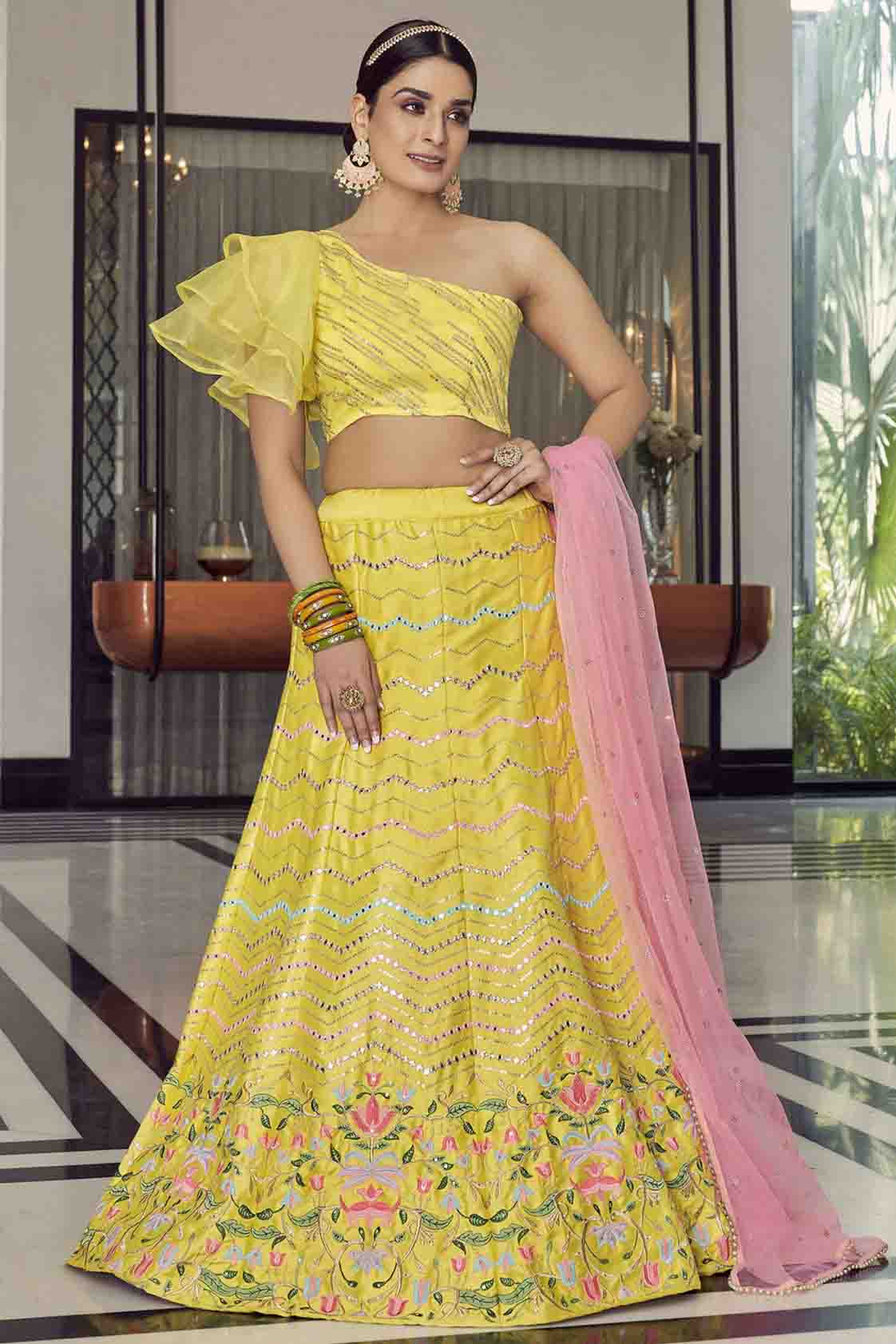 Yellow Colour Art Silk Thread Work Lehenga Choli