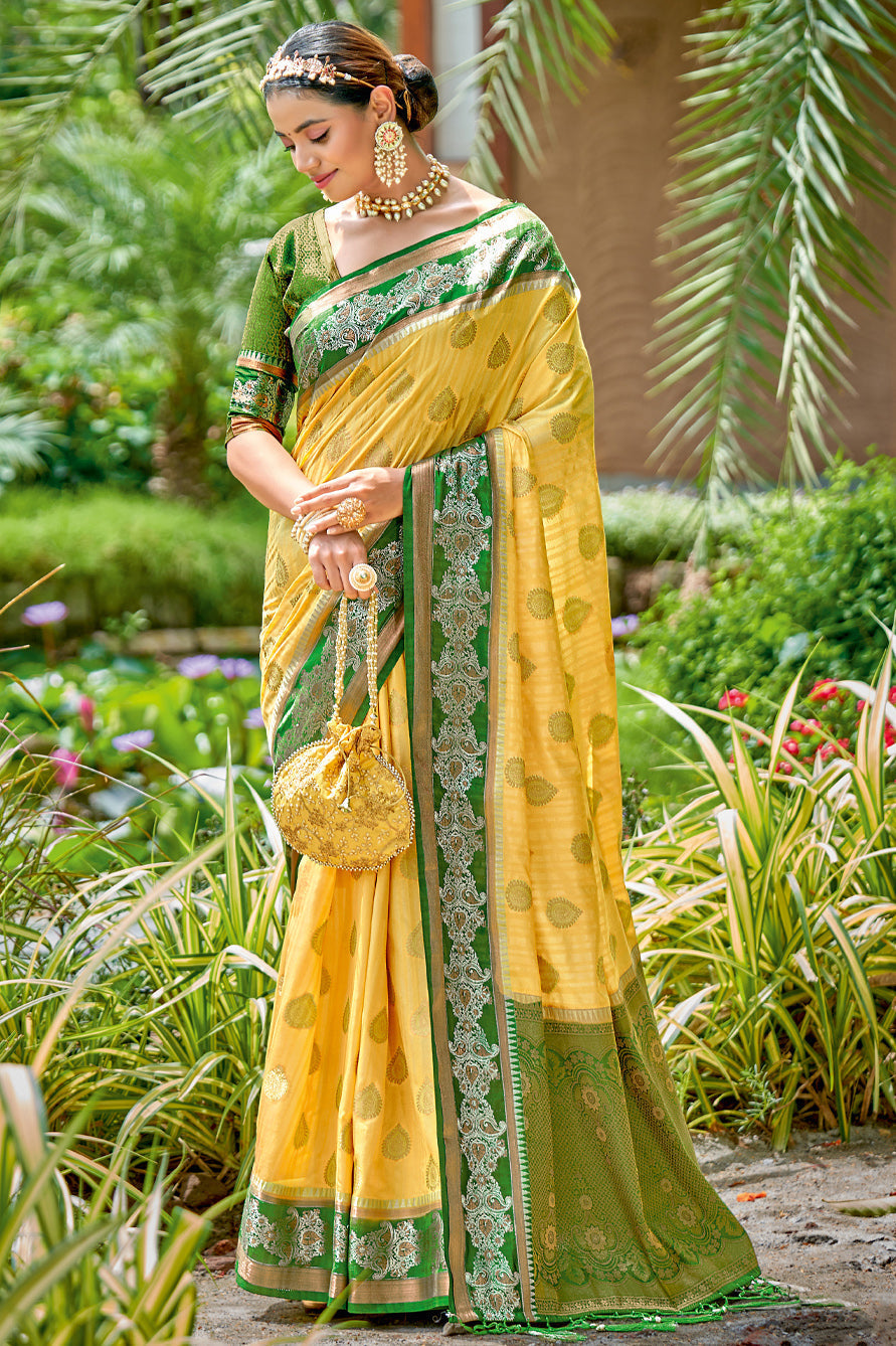 Yellow Colour Banarasi Silk Traditional Saree In Woven Work