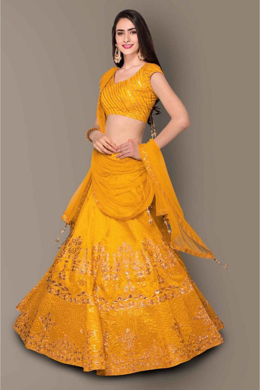 Yellow Colour Banglory Silk Lehenga Choli