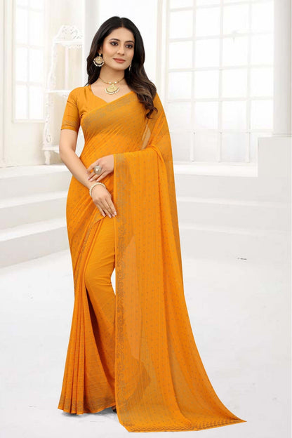 Yellow Colour Chiffon Stone Work Saree