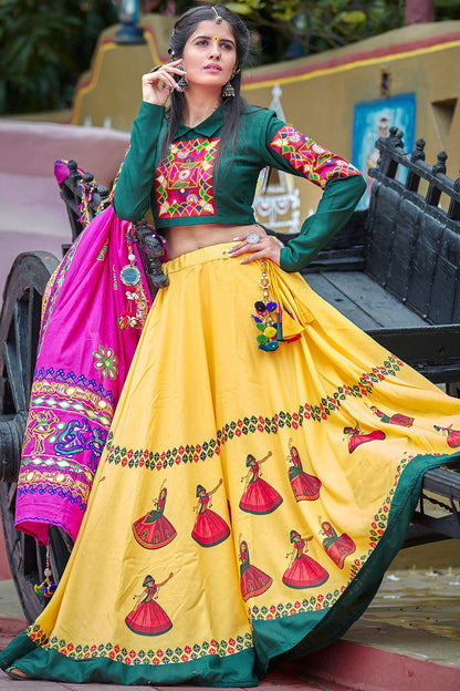 Yellow Colour Cotton Embroidery Lehenga Choli