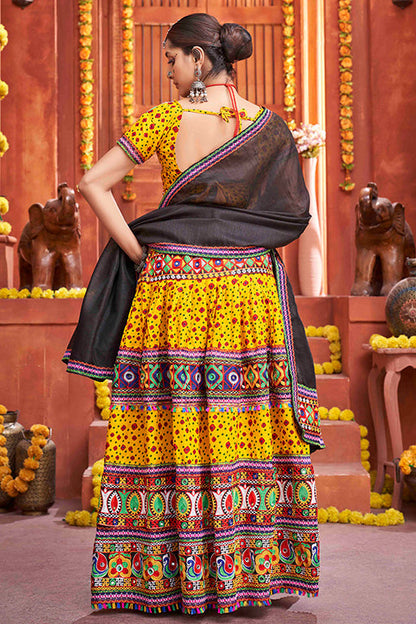 Yellow Colour Cotton Silk Navratri Lehenga Choli