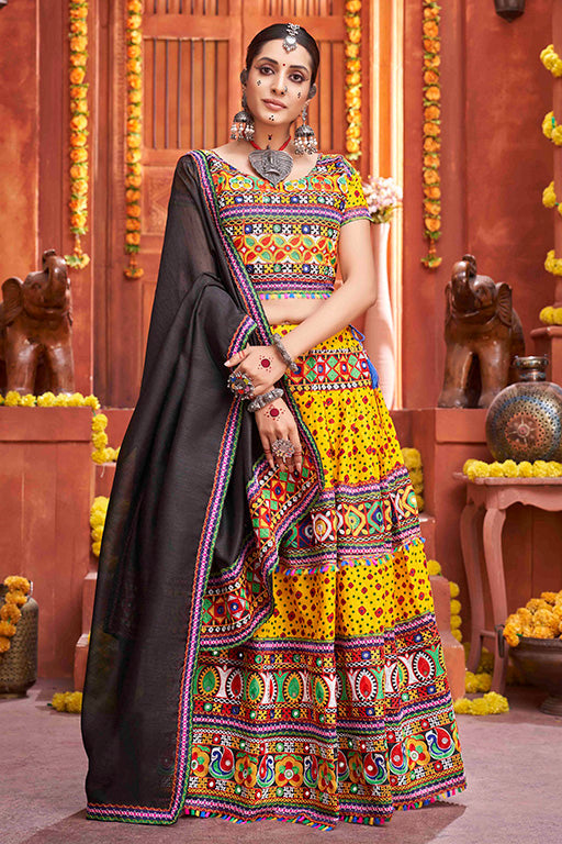 Yellow Colour Cotton Silk Navratri Lehenga Choli