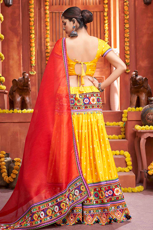 Yellow Colour Cotton Silk Navratri Lehenga Choli