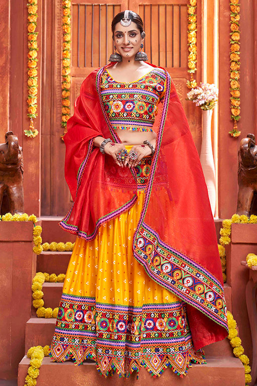 Yellow Colour Cotton Silk Navratri Lehenga Choli