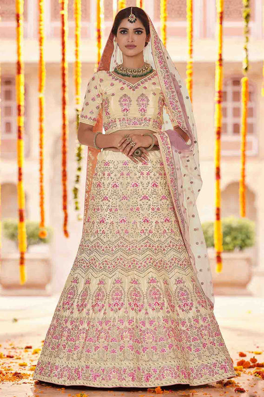 Yellow Colour Crepe Thread Work Lehenga Choli