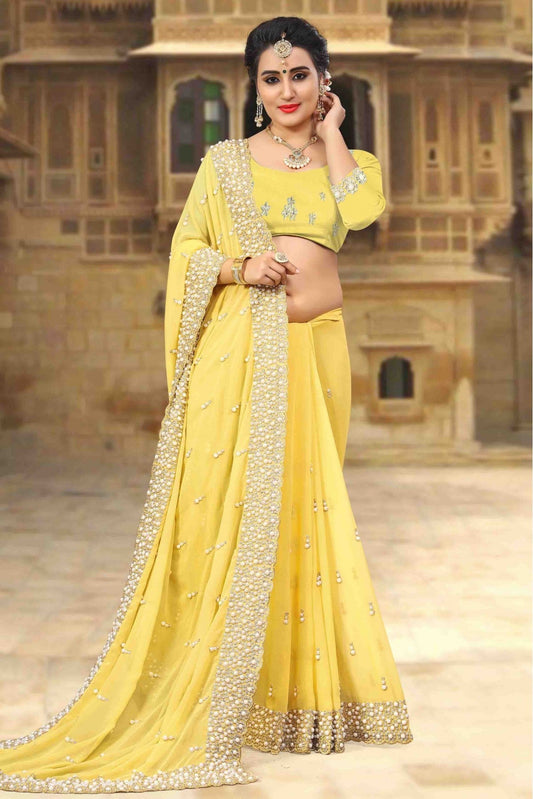 Yellow Colour Georgette Designer Saree