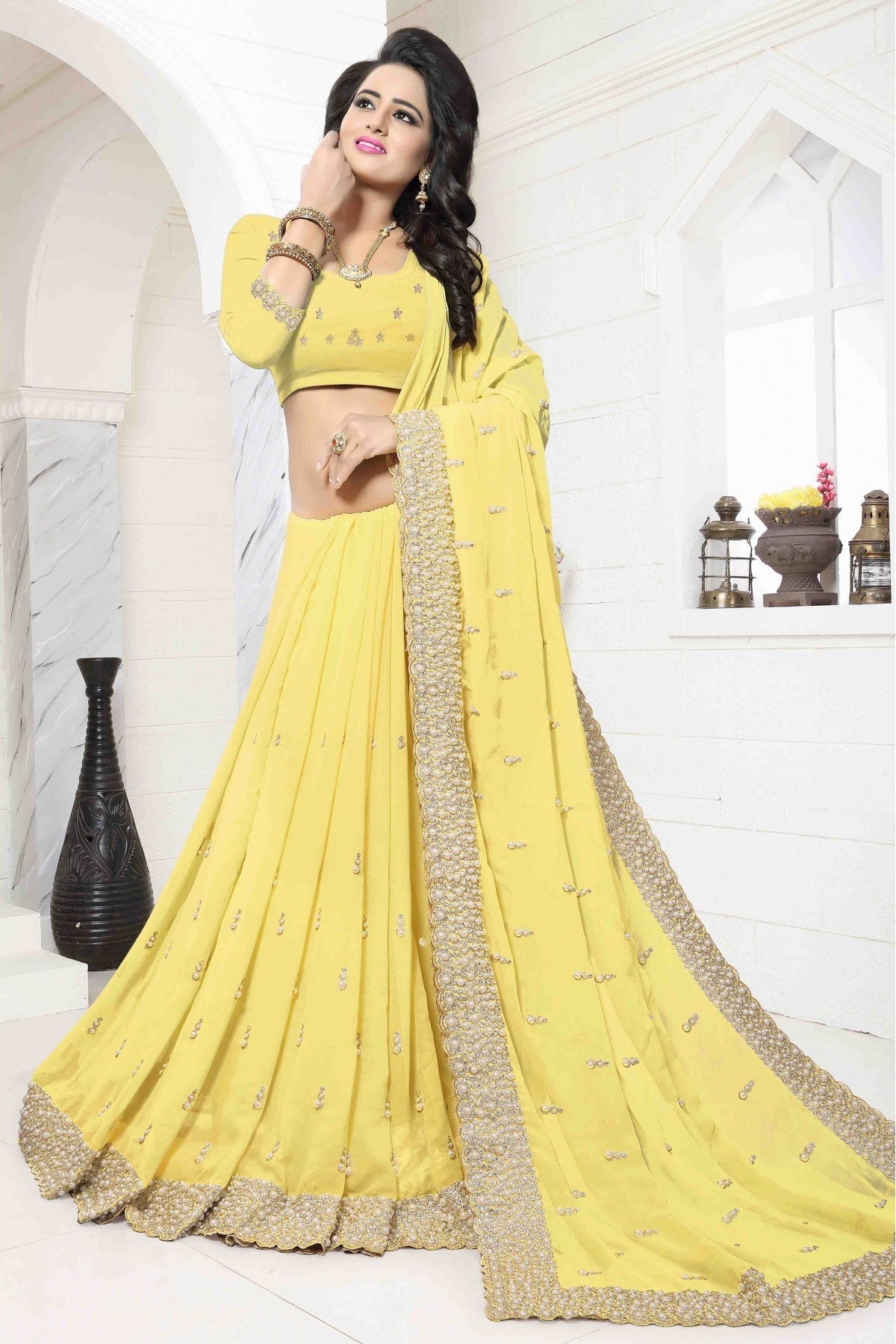 Yellow Colour Georgette Designer Saree