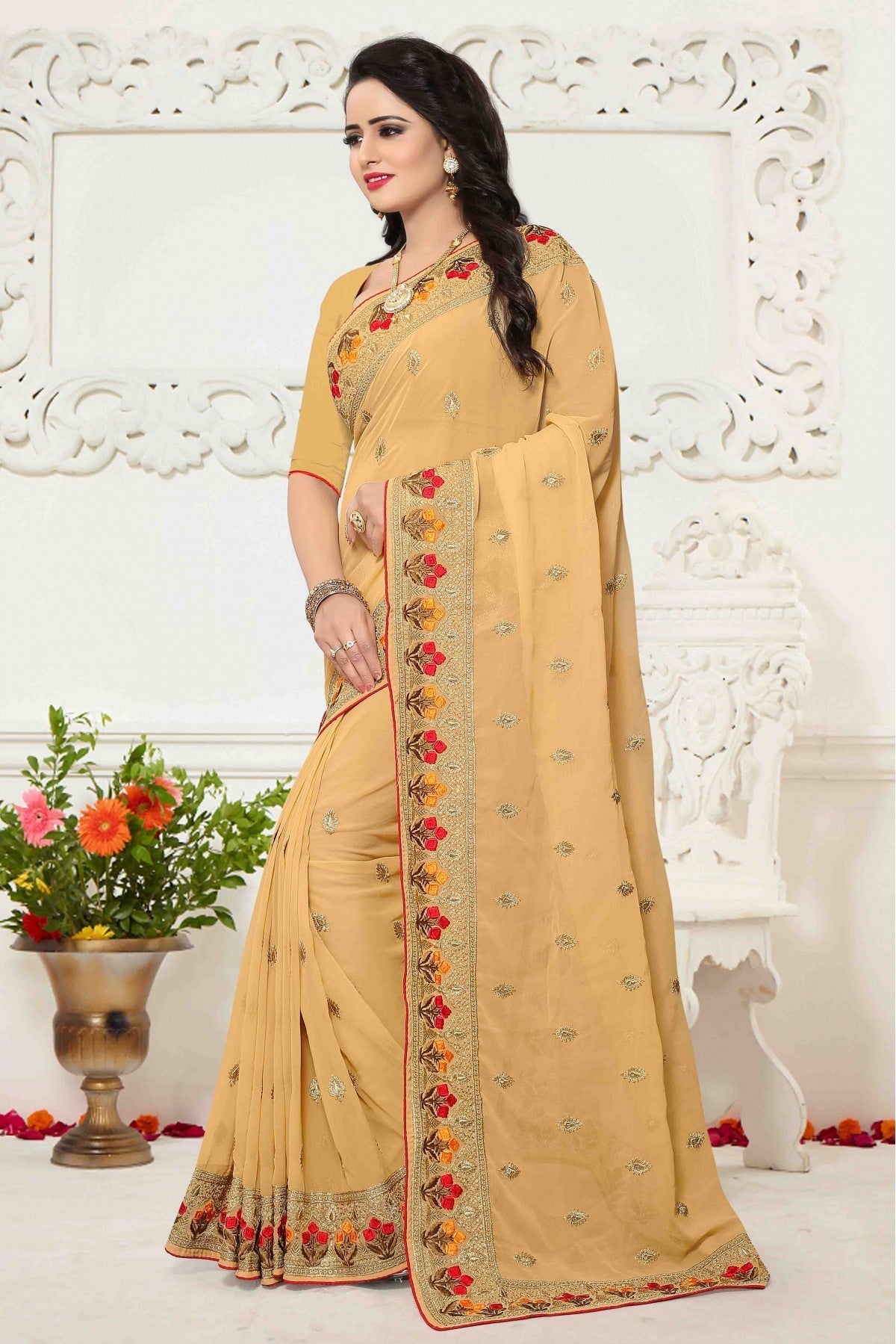 Yellow Colour Georgette Saree