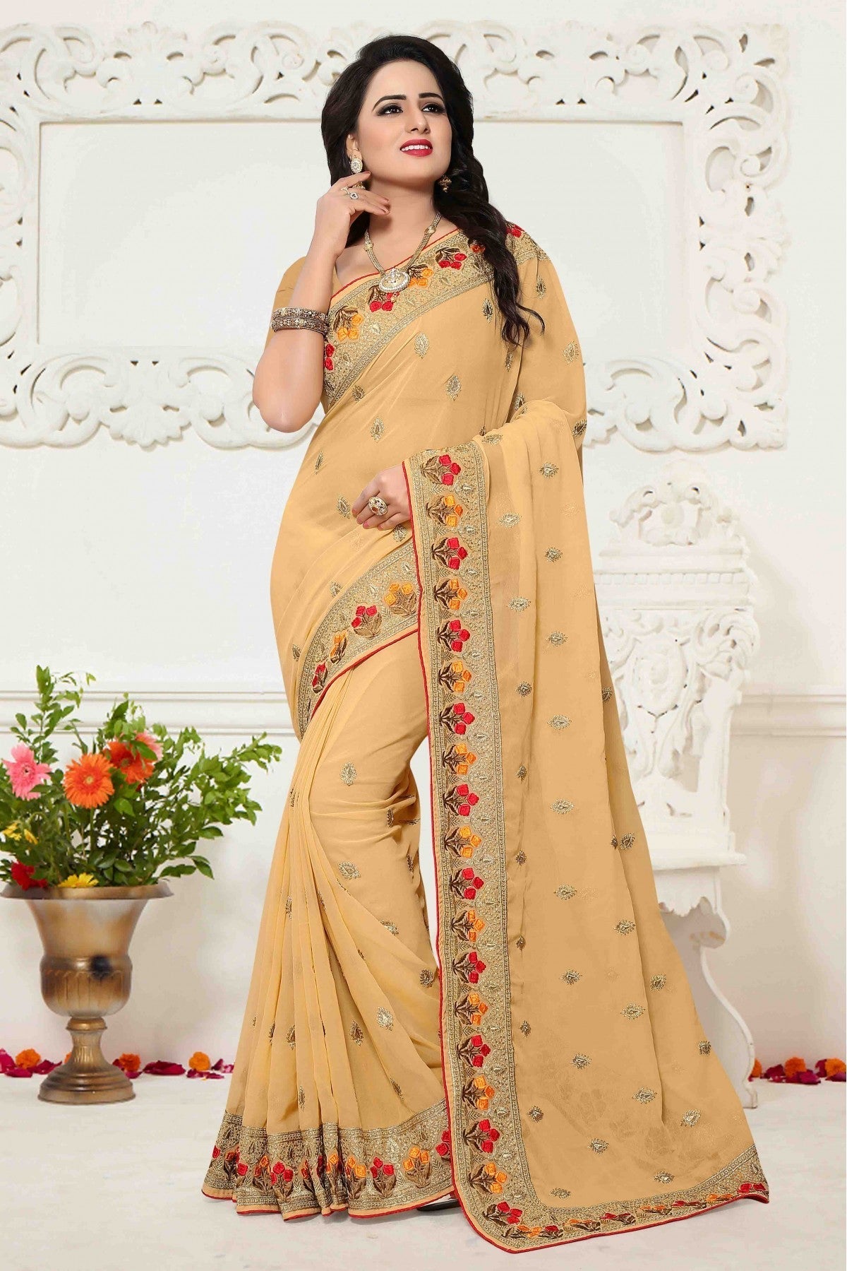 Yellow Colour Georgette Saree