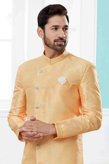 Yellow Colour Indo Western In Jacquard Fabric VSSH1040448