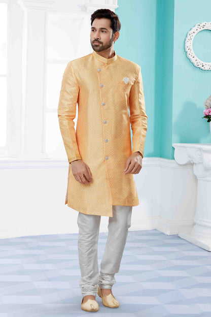 Yellow Colour Indo Western In Jacquard Fabric VSSH1040448