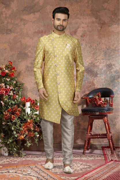 Yellow Colour Jacquard Digital Print Sherwani VSSH1040338