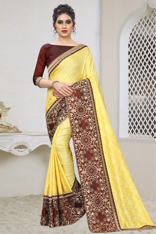 Yellow Colour Jacquard Silk Designer Saree