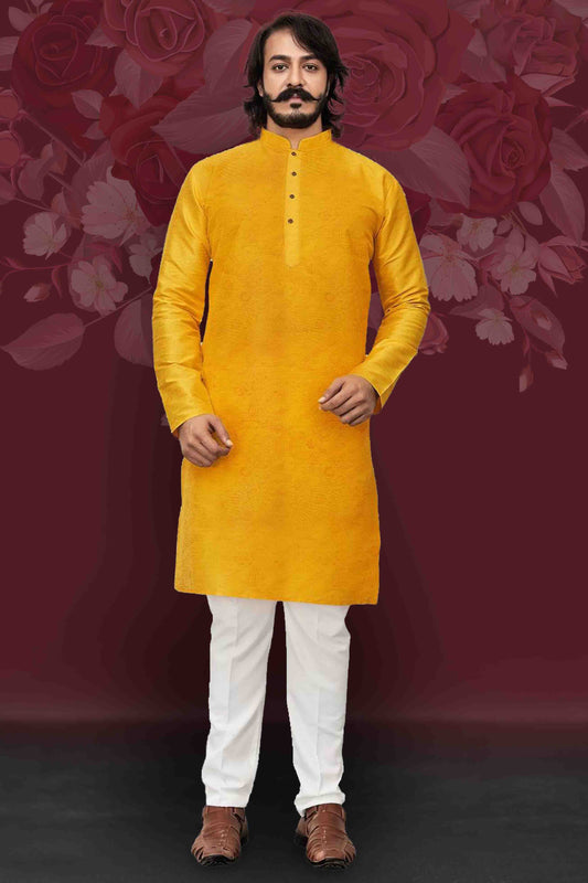 Yellow Colour Kurta Pajama In Art Silk VSKP1210017