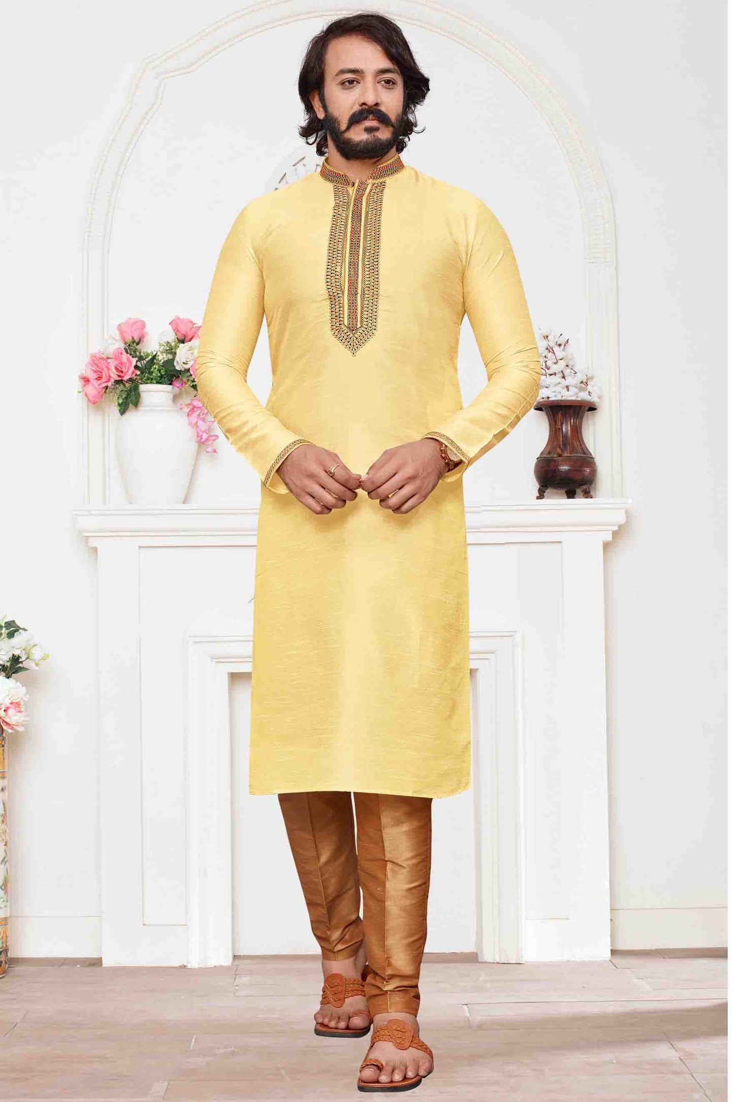 Yellow Colour Kurta Pajama In Art Silk VSKP1210097