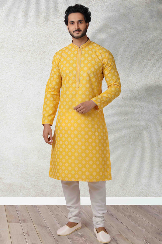 Yellow Colour Kurta Pajama In Cotton VSKP1210120