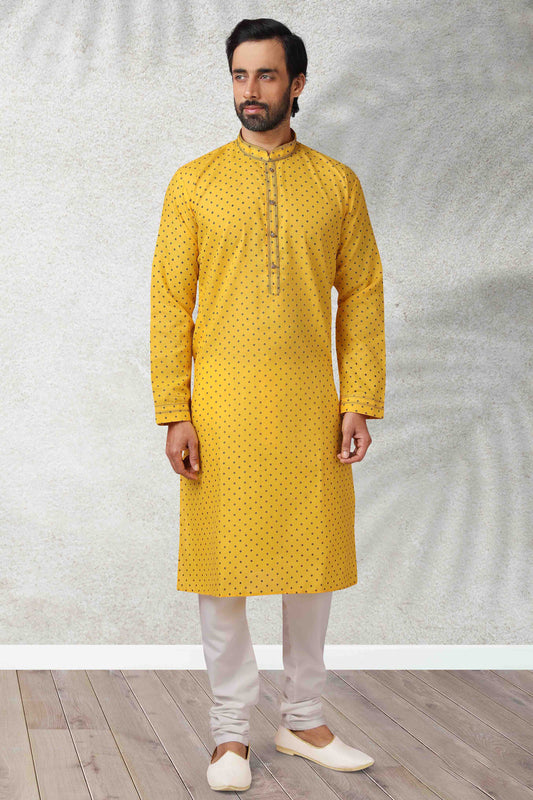 Yellow Colour Kurta Pajama In Cotton VSKP1210122