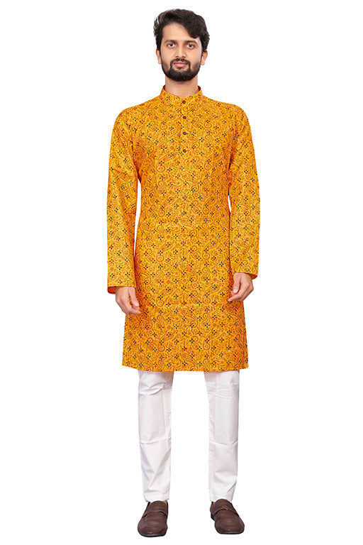 Yellow Colour Kurta Pajama In Cotton VSKP1210187