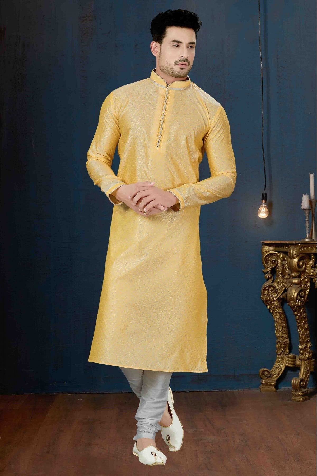 Yellow Colour Kurta Pajama In Jacquard Fabric VSKP1040067