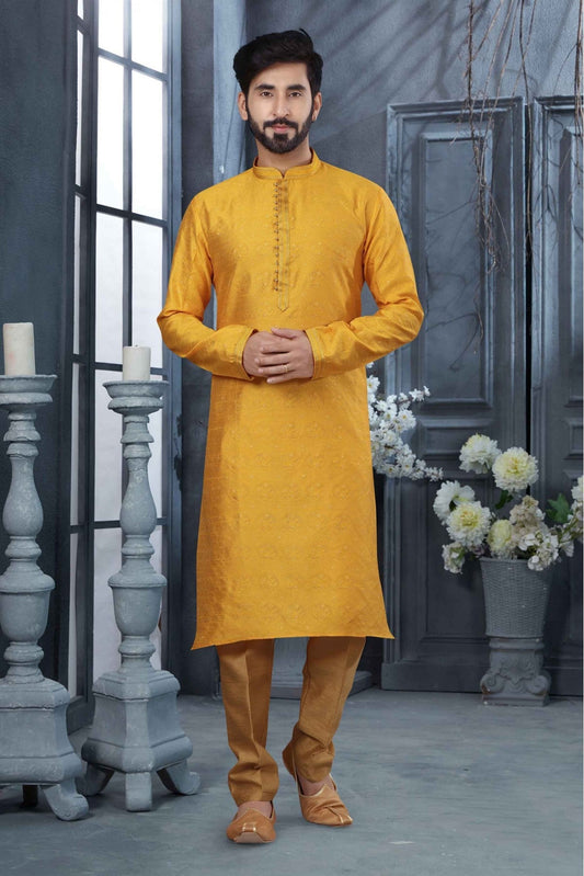 Yellow Colour Kurta Pajama In Jacquard Fabric VSKP1040130